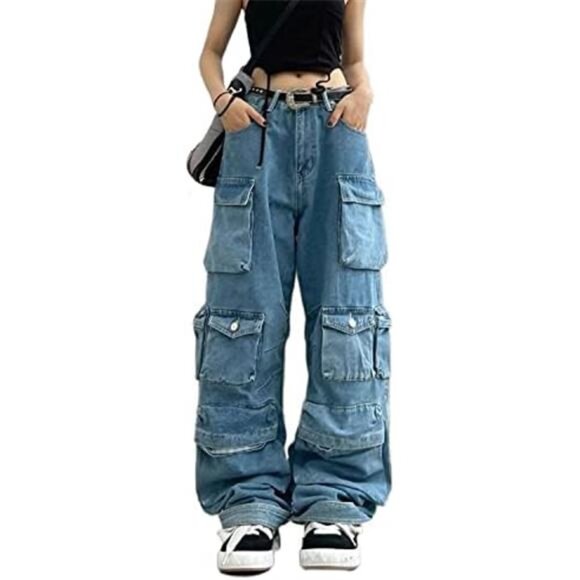Women's Baggy Cargo Pants  Multi-Pocket Relaxed Fit Jeans - Picture 1 of 6